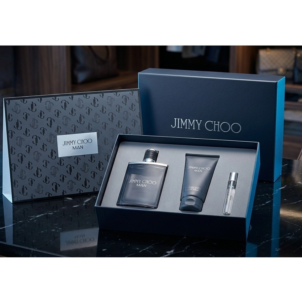 Jimmy Choo Man 3 Piece Fragrance Gift Set 3.3oz EDT Shower Gel Travel Spray